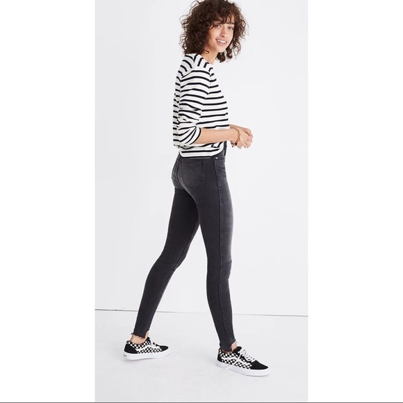 Madewell 10" High-Rise Skinny Jeans Step-Hem Edition SZ 28 Washed Black Raw Hem - Picture 4 of 11